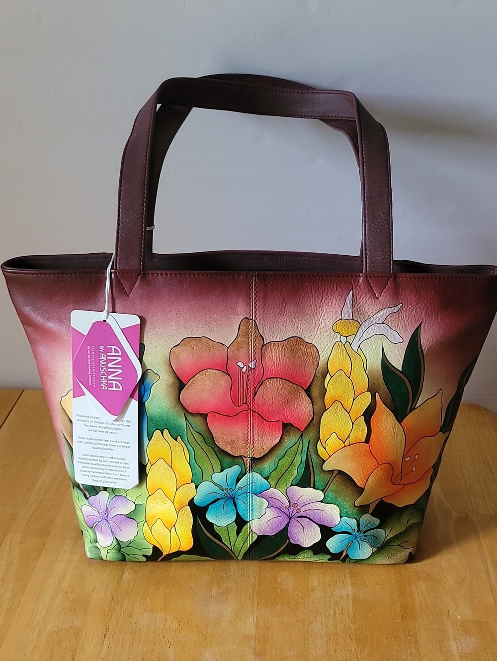 Anna By Anuschka Mediterranean Garden Hand Painted Leather Large Tote Bag